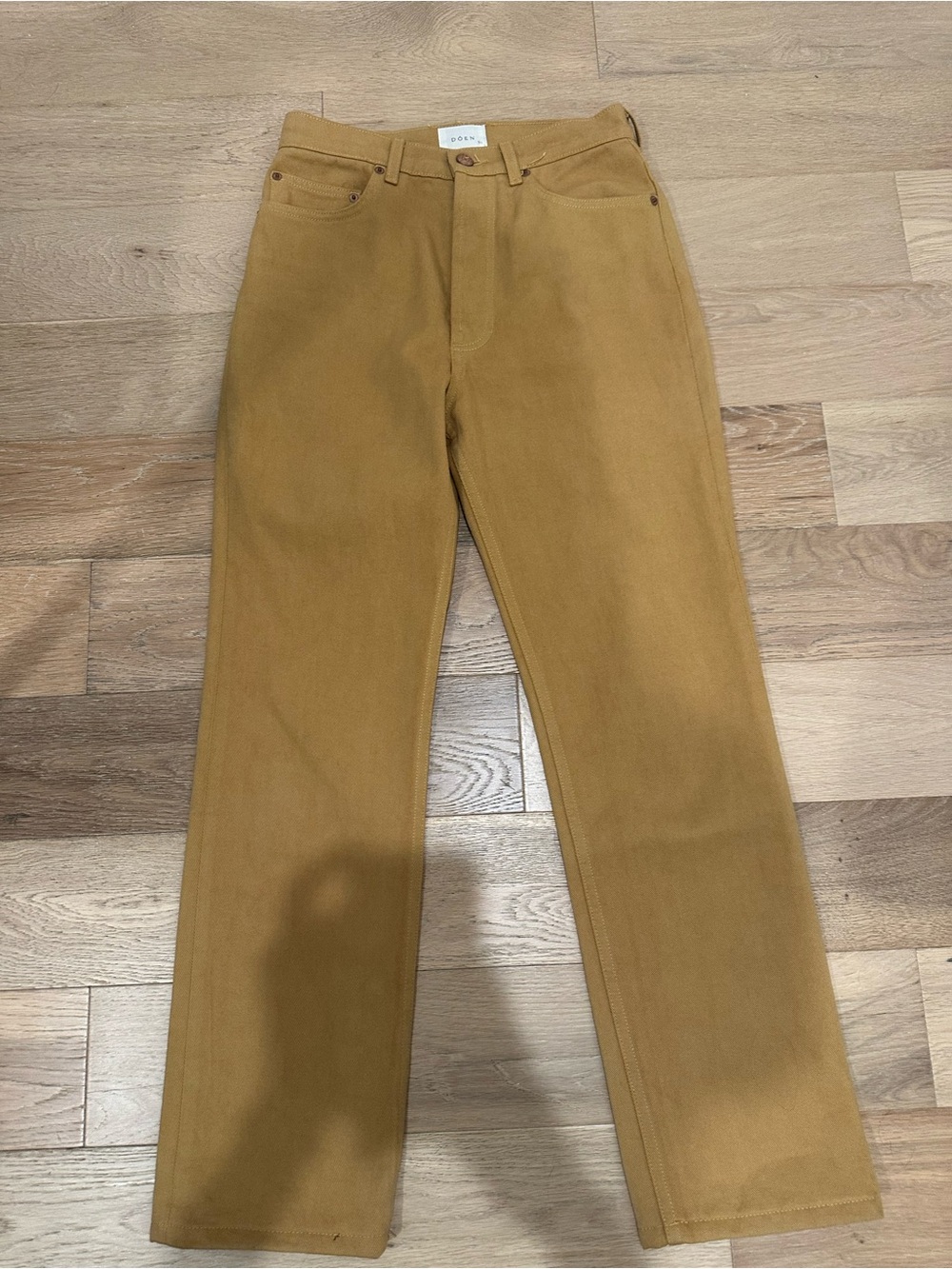 Doen Diana Jeans Straight Leg Button Fly High Rise Denim Tan 100% Cotton SZ 28